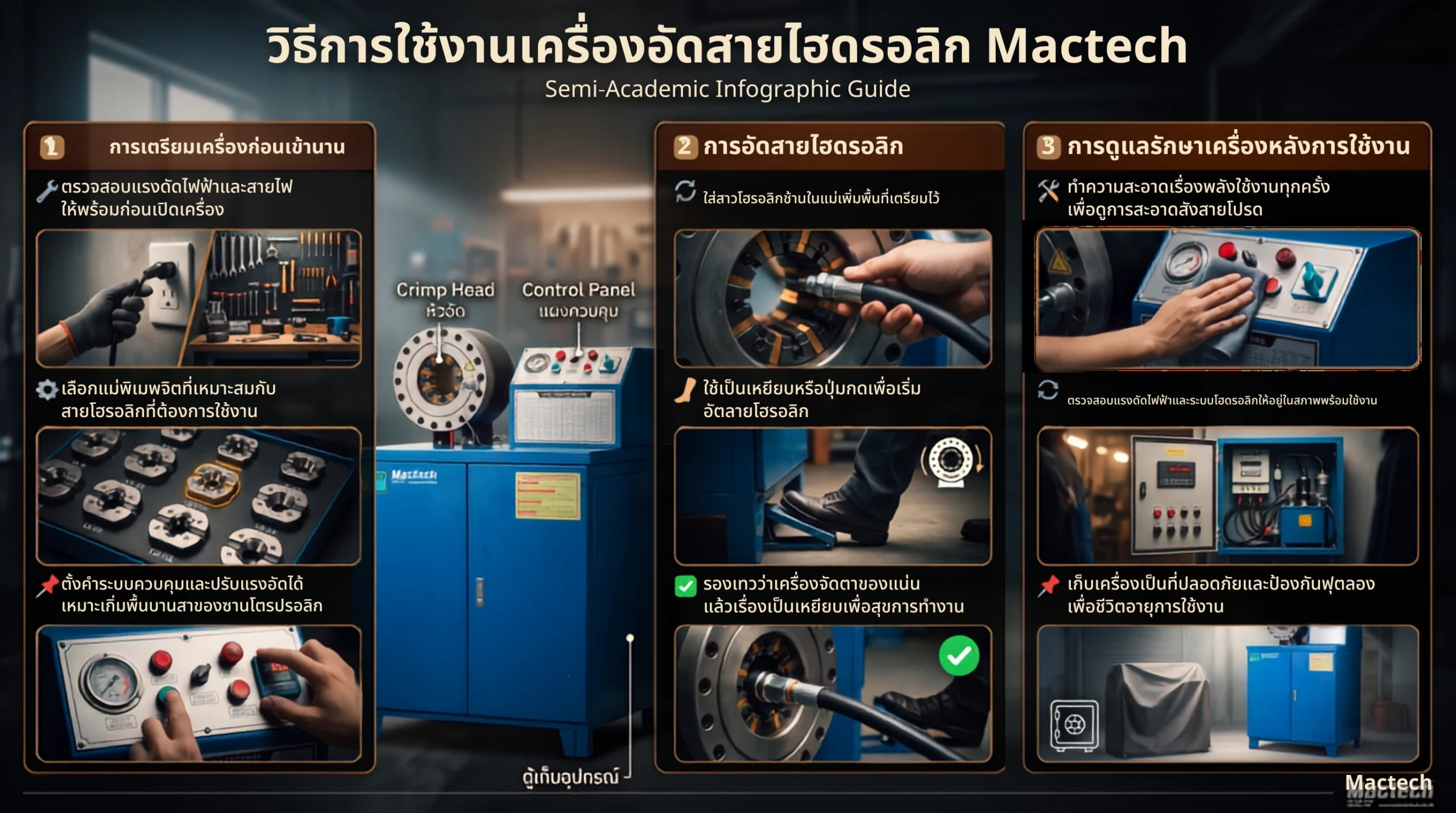 วิธีใช้งานเครื่องอัดสายไฮดรอลิก2นิ้วไฟฟ้า Mactech