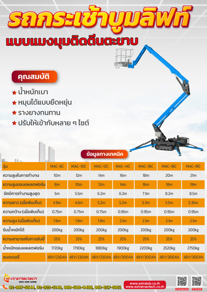 รถกระเช้าบูมลิฟท์แมงมุมติดตีนตะขาบ Mactech