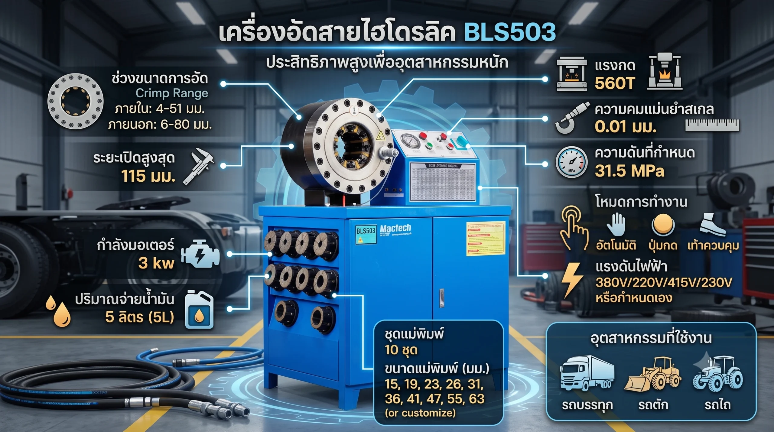 เครื่องอัดสายไฮดรอลิก2นิ้วไฟฟ้า Mactech