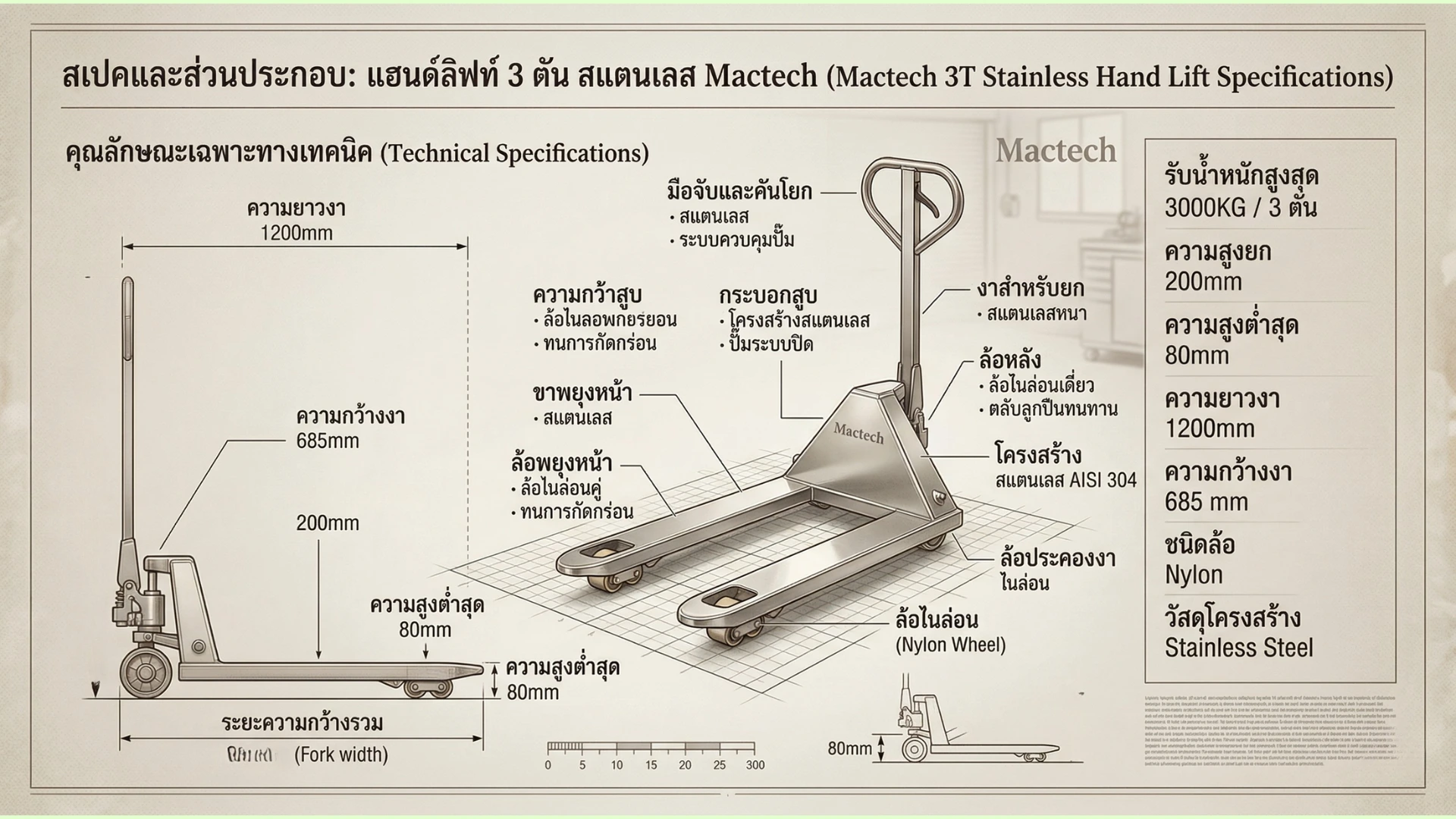 แฮนด์ลิฟท์ 3 ตัน สแตนเลส Mactech