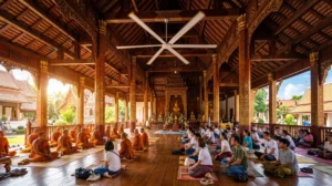 พัดลมยักษ์ HVLS ติดตั้งในศาลาวัดไทย ช่วยให้ผู้มาทำบุญเย็นสบาย