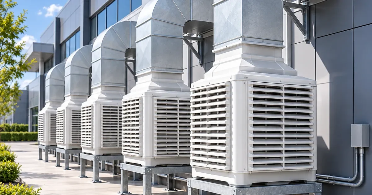 พัดลมไอเย็นอุตสาหกรรม (Evap Fan) Mactech ติดตั้งต่อเนื่องหลายจุดสำหรับโรงงานขนาดใหญ่