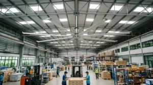 พัดลมยักษ์ HVLS ขนาดใหญ่ในโรงงานอุตสาหกรรม