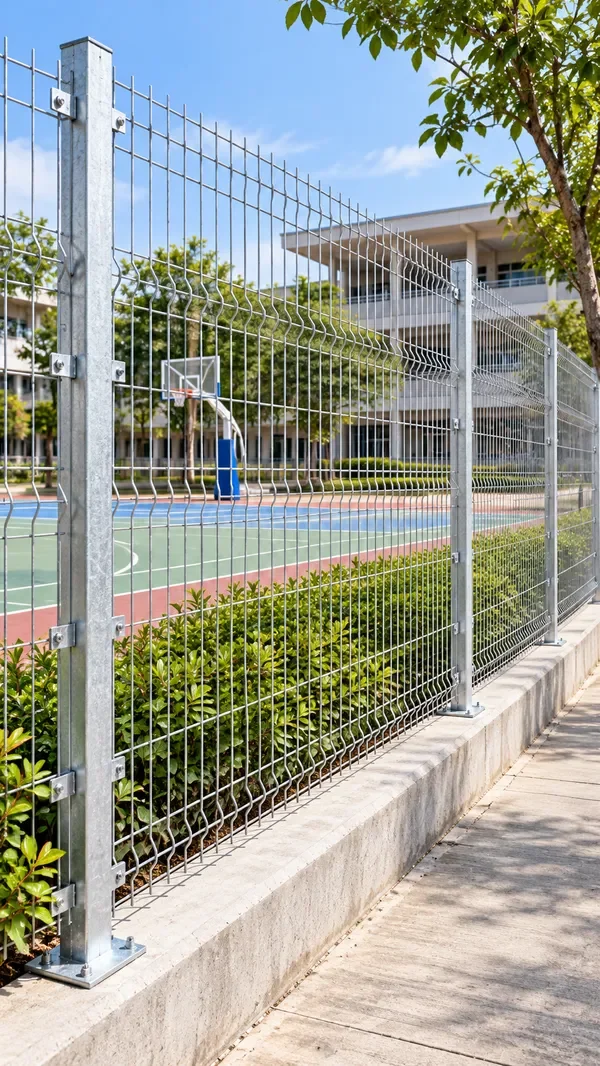 รั้วเหล็กสำเร็จรูป Mactech ล้อมสนามกีฬาและโรงเรียน แผงรั้วตะแกรงชุบกัลวาไนซ์ทนสนิม